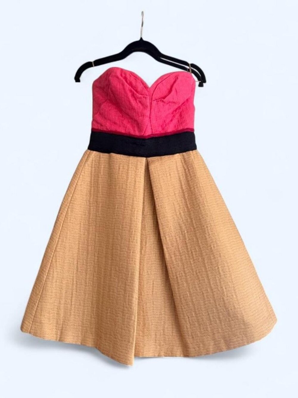 Miu Miu Fall 2007 runway strapless dress in pink, black and gold, tagged FR40. U